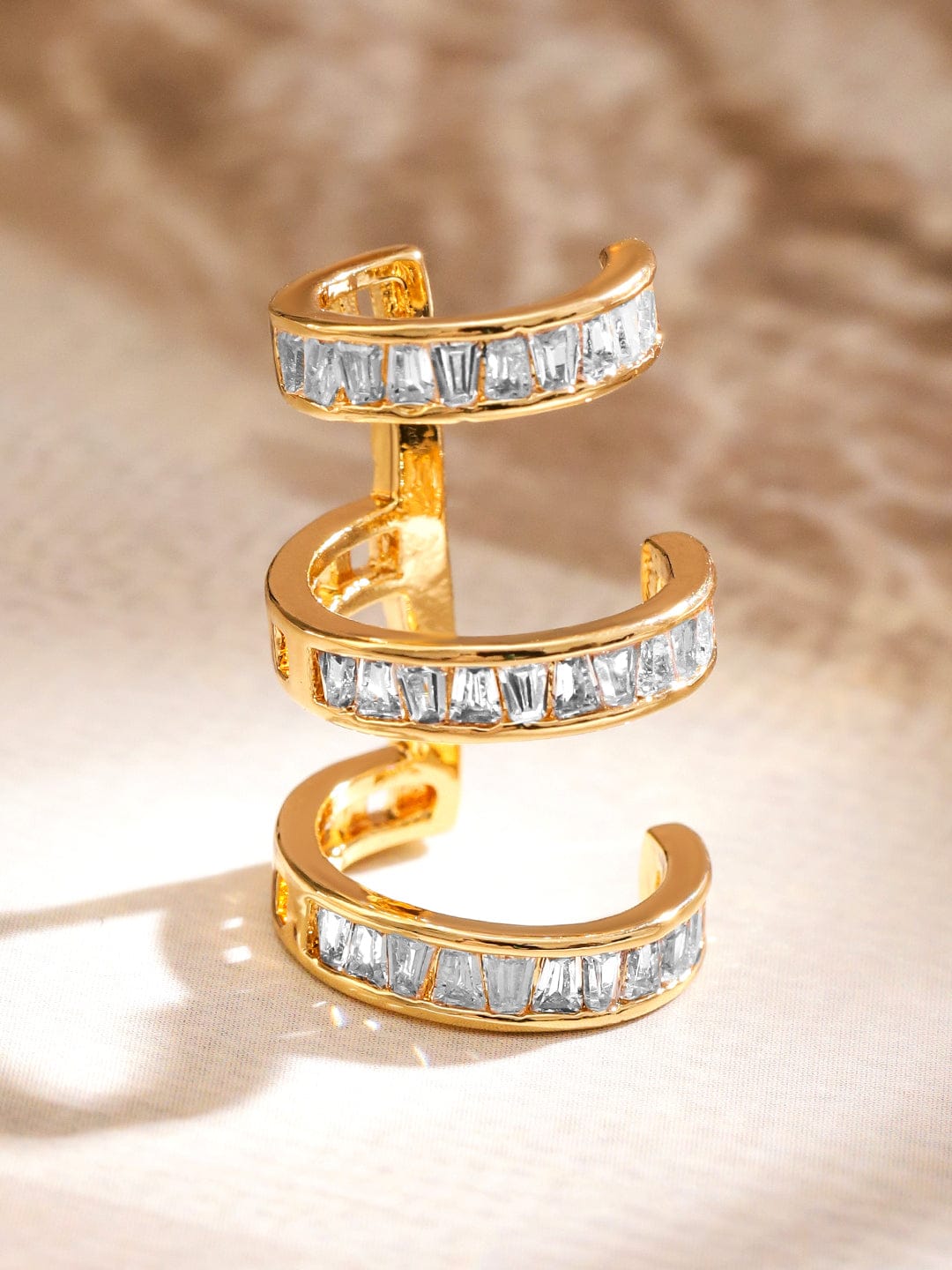 Triple Layered Gold Crystal Ear Cuffs フリーサイズ