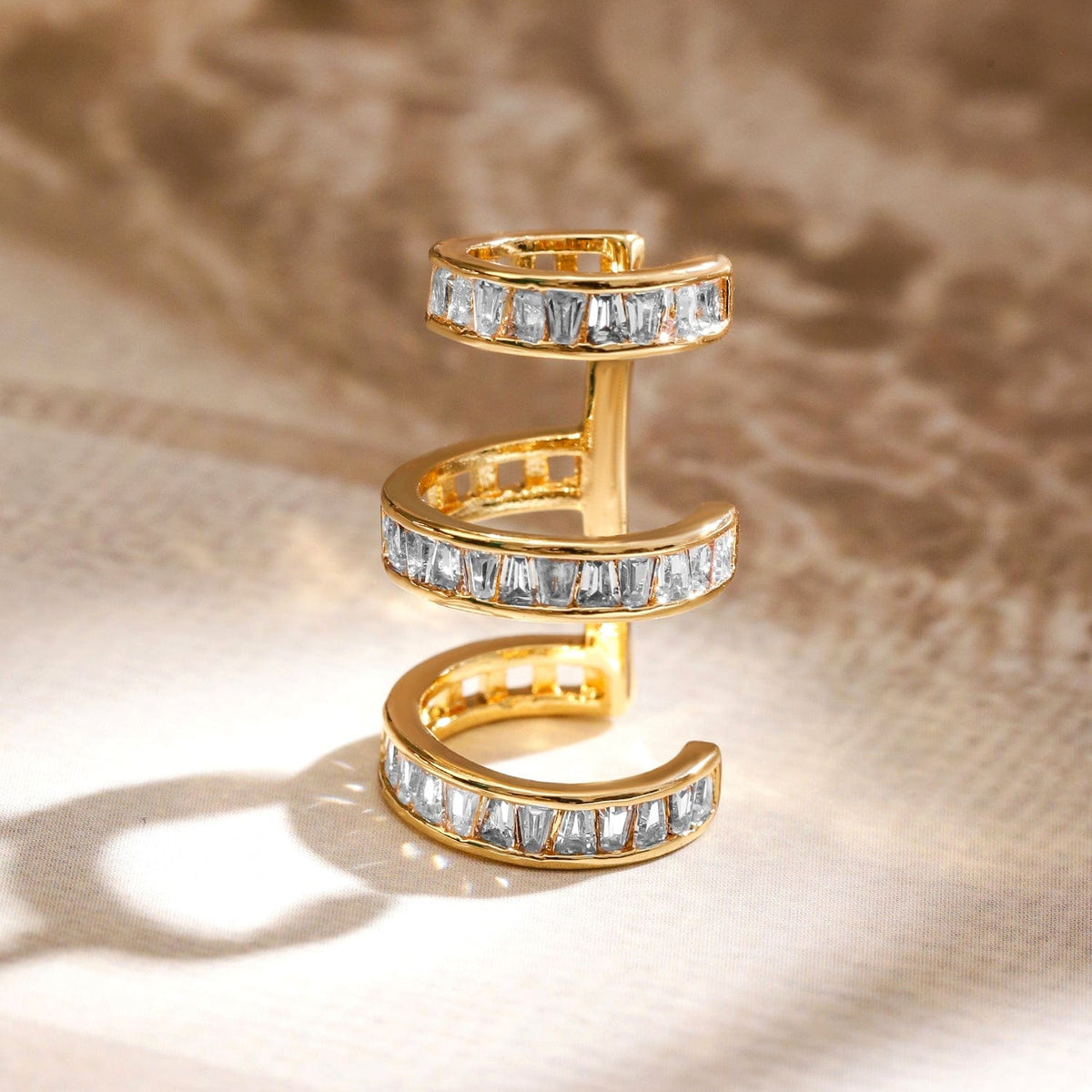 Triple Layered Gold Crystal Ear Cuffs フリーサイズ