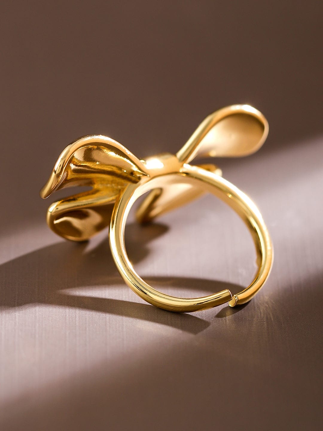 Rubans Voguish 18K Gold-Plated Bow Design Openable Adjustable Statement Ring Gold