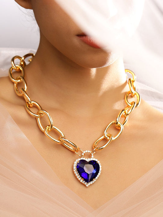 Blue Sapphire Studded Pendant Necklace Blue