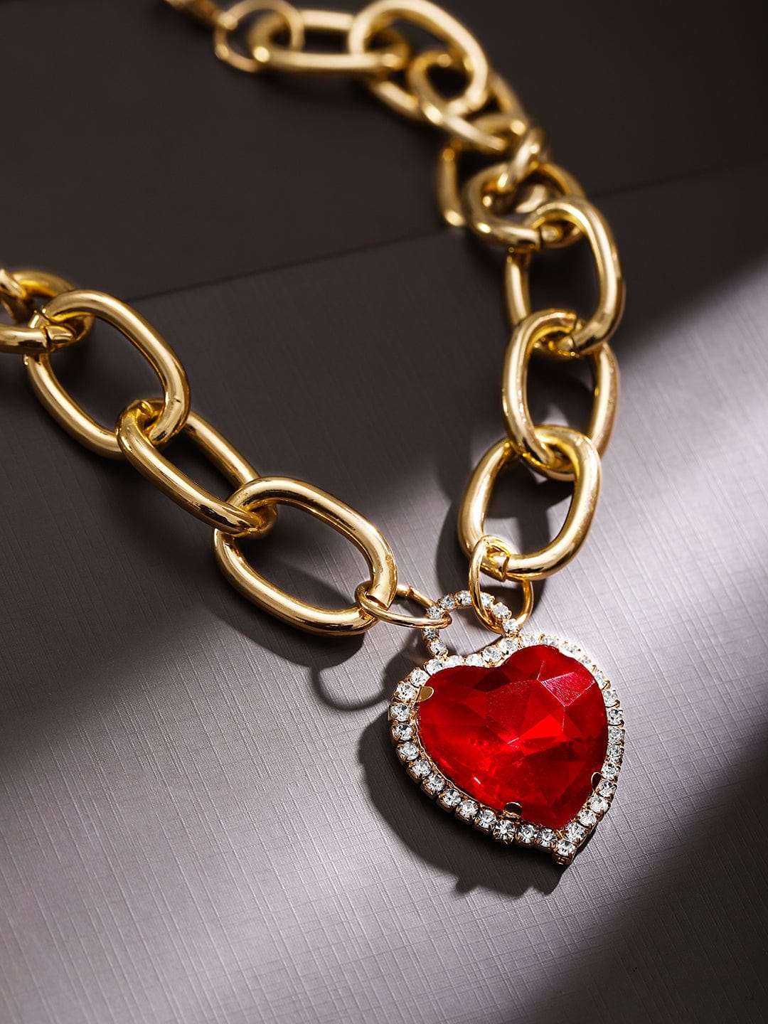【Rubans】 Red Heart Pendant Chunky Chain Necklace｜レッドハート ペンダント チャンキーチェーン ネックレス