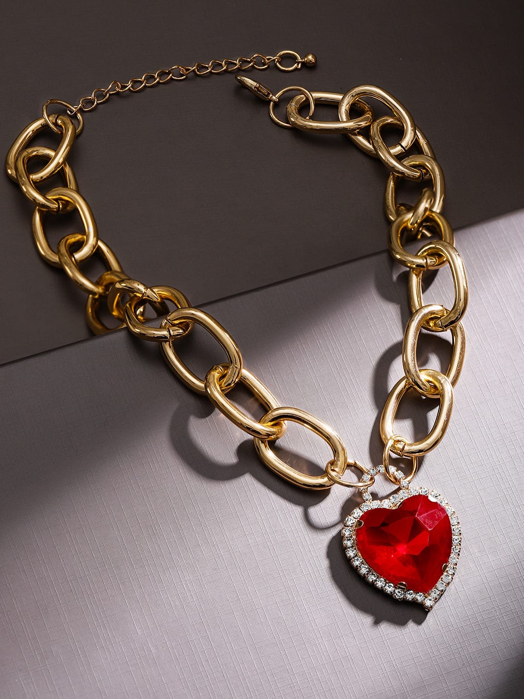 【Rubans】 Red Heart Pendant Chunky Chain Necklace｜レッドハート ペンダント チャンキーチェーン ネックレス