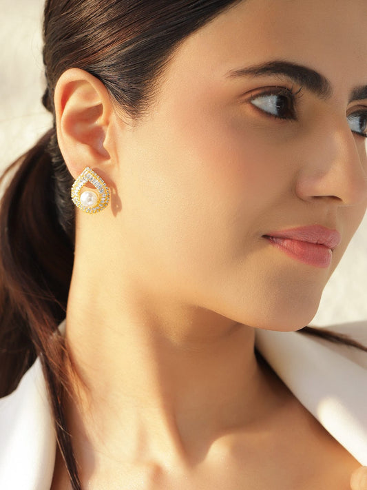 Pearl & Crystal Studded Earrings フリーサイズ