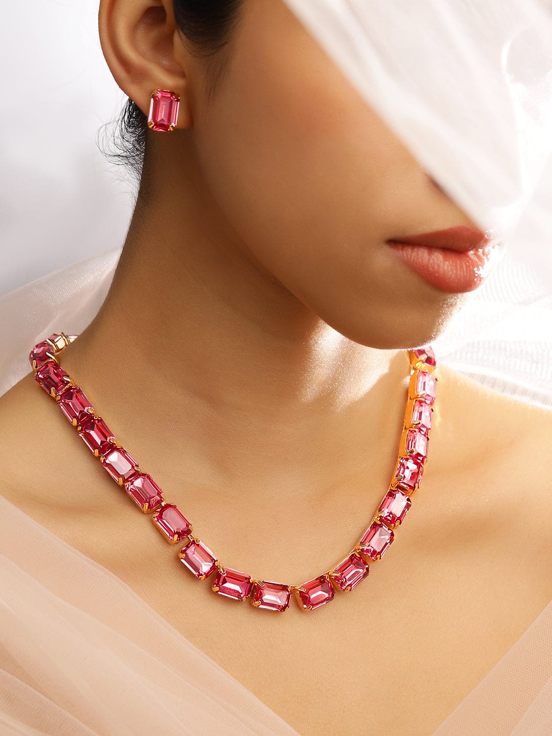 Dazzling Pink crystal necklace set Pink