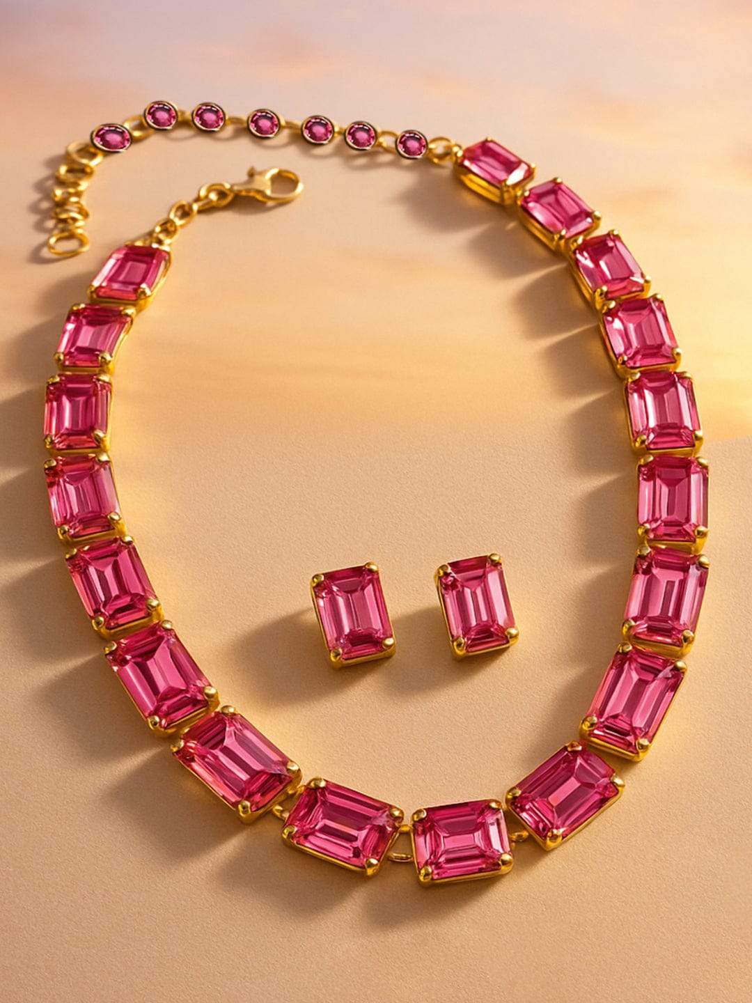 Dazzling Pink crystal necklace set Pink