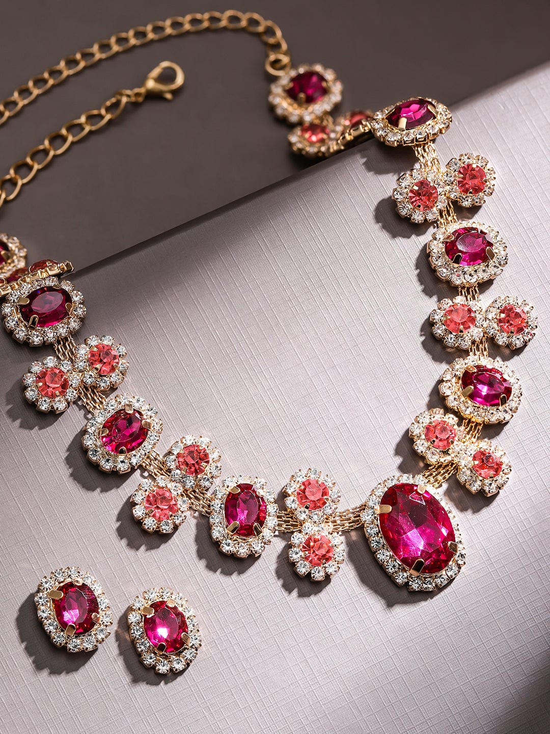 Pink Toned Crystal Necklace Set Pink & Peach
