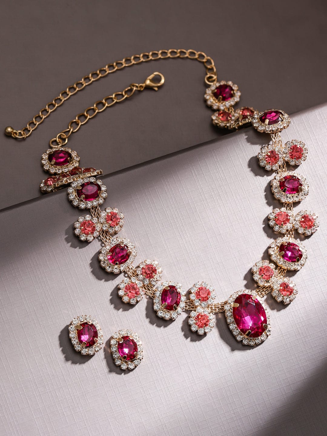 Pink Toned Crystal Necklace Set Pink & Peach