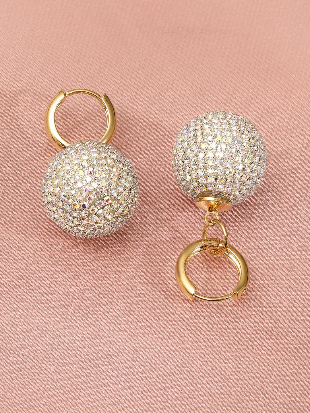 Multicolor Crystal Ball Drop Huggie Earrings Gold
