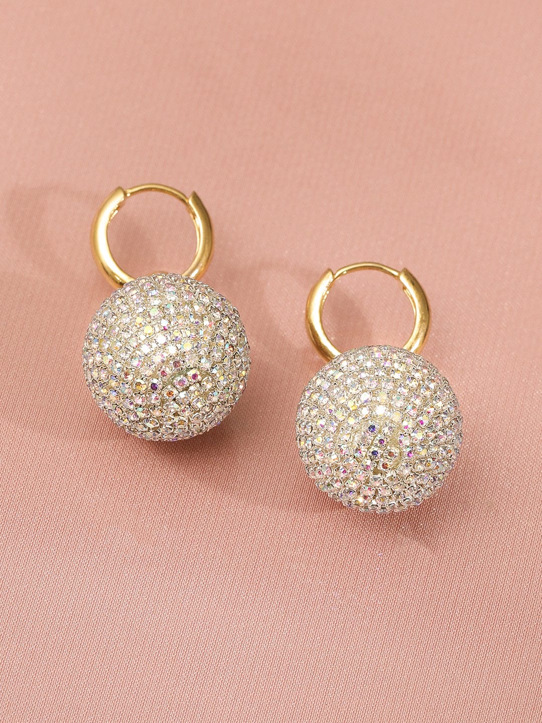 Multicolor Crystal Ball Drop Huggie Earrings Gold