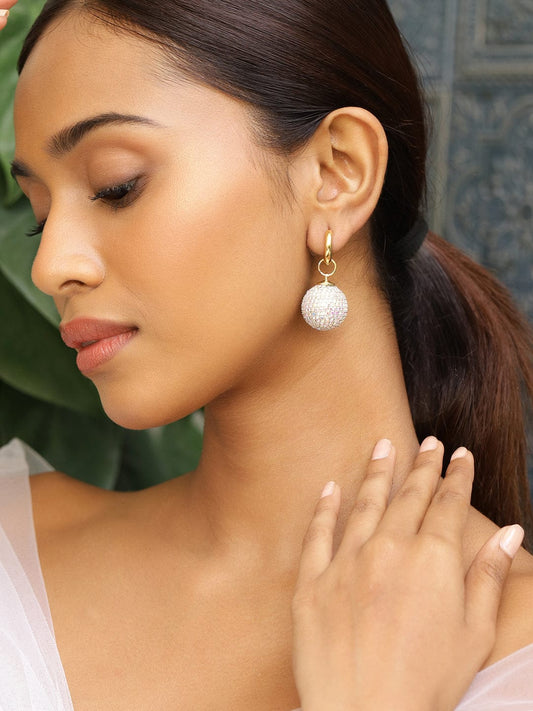 Multicolor Crystal Ball Drop Huggie Earrings Gold
