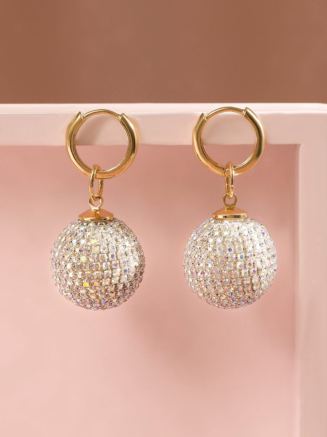 Multicolor Crystal Ball Drop Huggie Earrings Gold