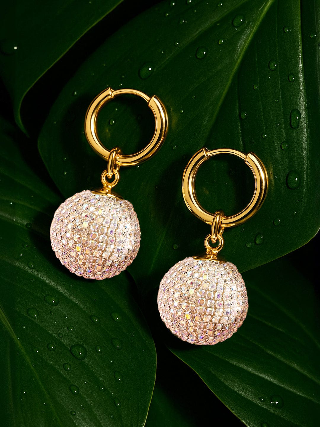 Multicolor Crystal Ball Drop Huggie Earrings Gold