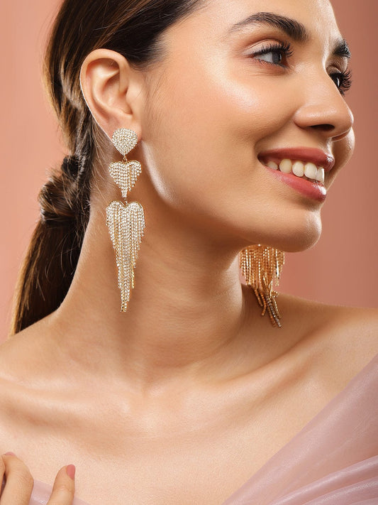 【Rubans】 Party Perfect Heart Waterfall Shoulder Duster American Diamond Zirconia Earrings｜ゴールドトーン ハート ウォーターフォール ショルダーダスター イヤリング