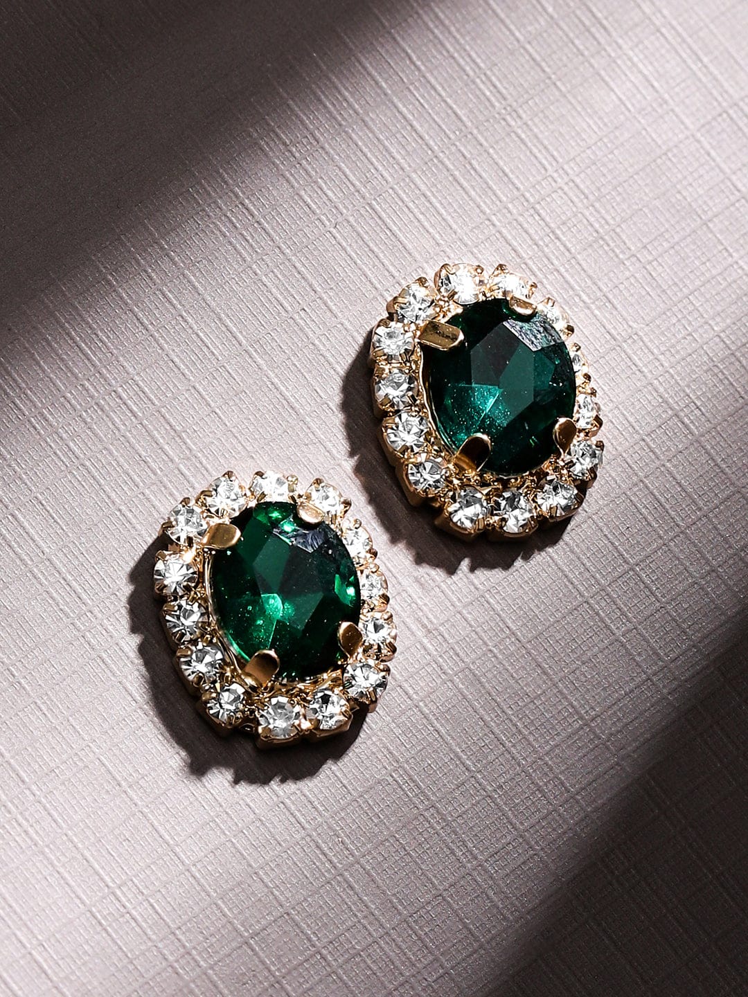Gold Plated Emerald Green & White Crystal Necklace Set Green