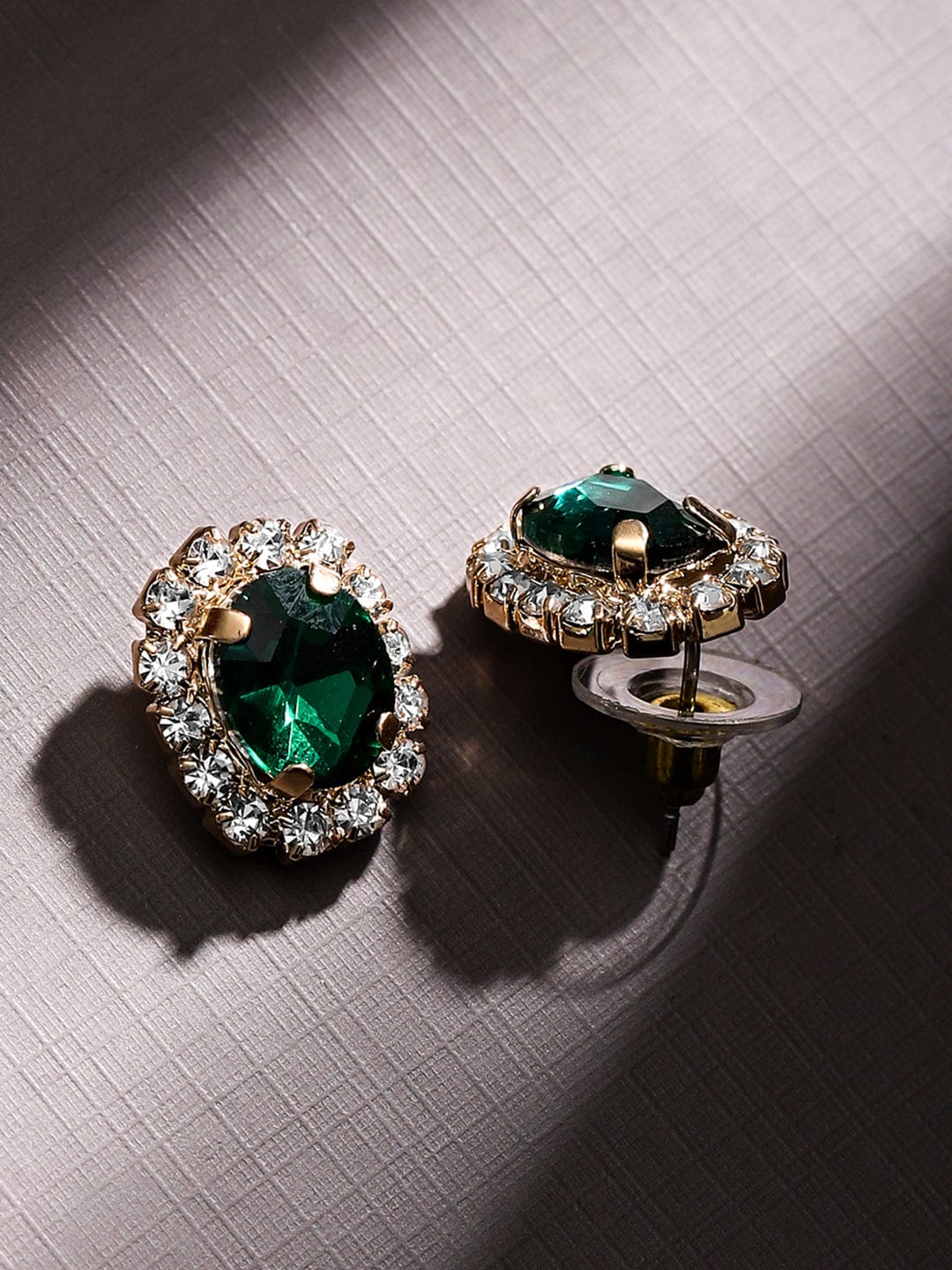 Gold Plated Emerald Green & White Crystal Necklace Set Green