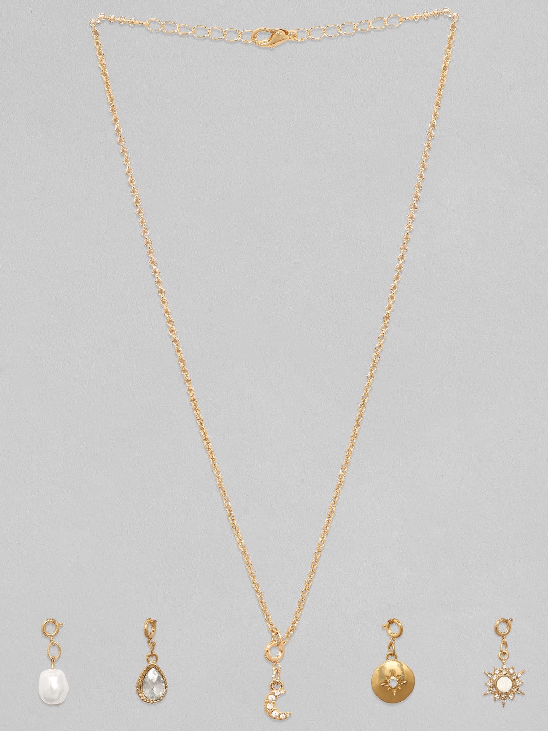 【Rubans】 Voguish 18K Gold Plated Interchangeable Multiple Charms Necklace｜ヴォーギッシュ 18K ゴールドメッキ 付け替えチャーム ネックレス（チャーム 5点付き）