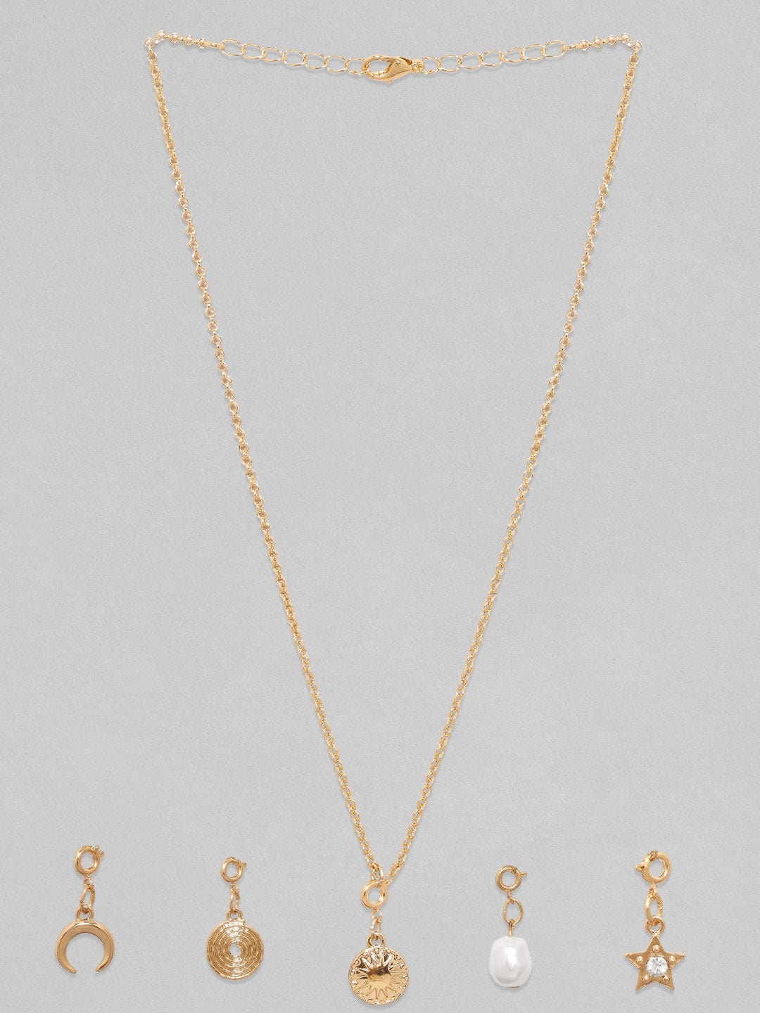 Rubans Voguish 18K Gold Plated Interchangeable Multiple Charms Necklace. Gold