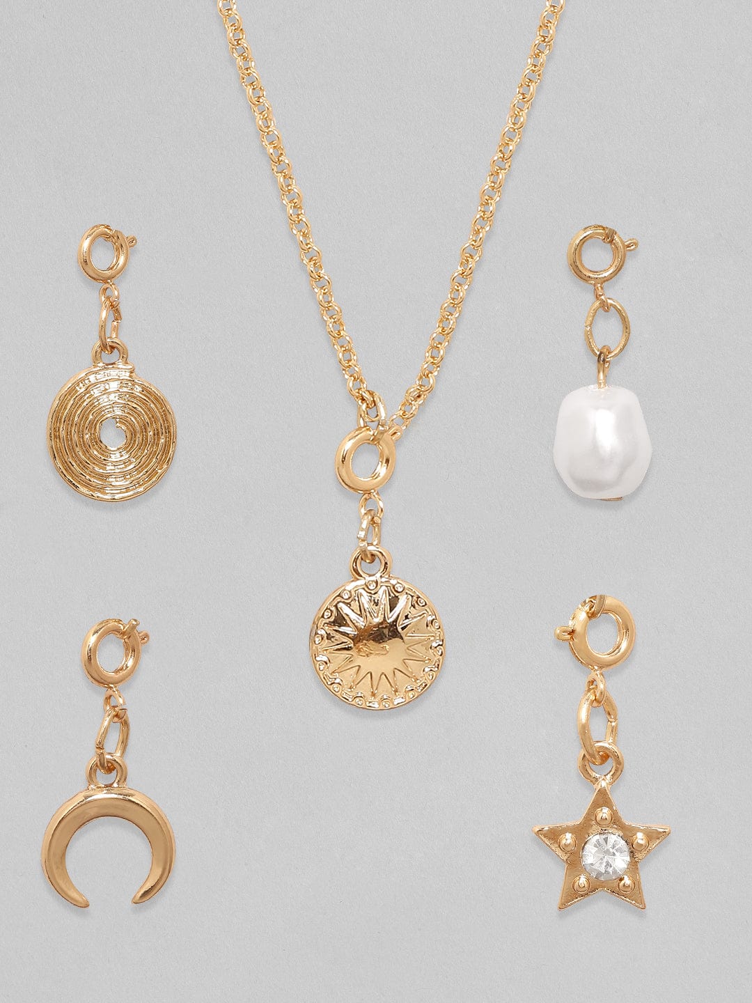 Rubans Voguish 18K Gold Plated Interchangeable Multiple Charms Necklace. Gold