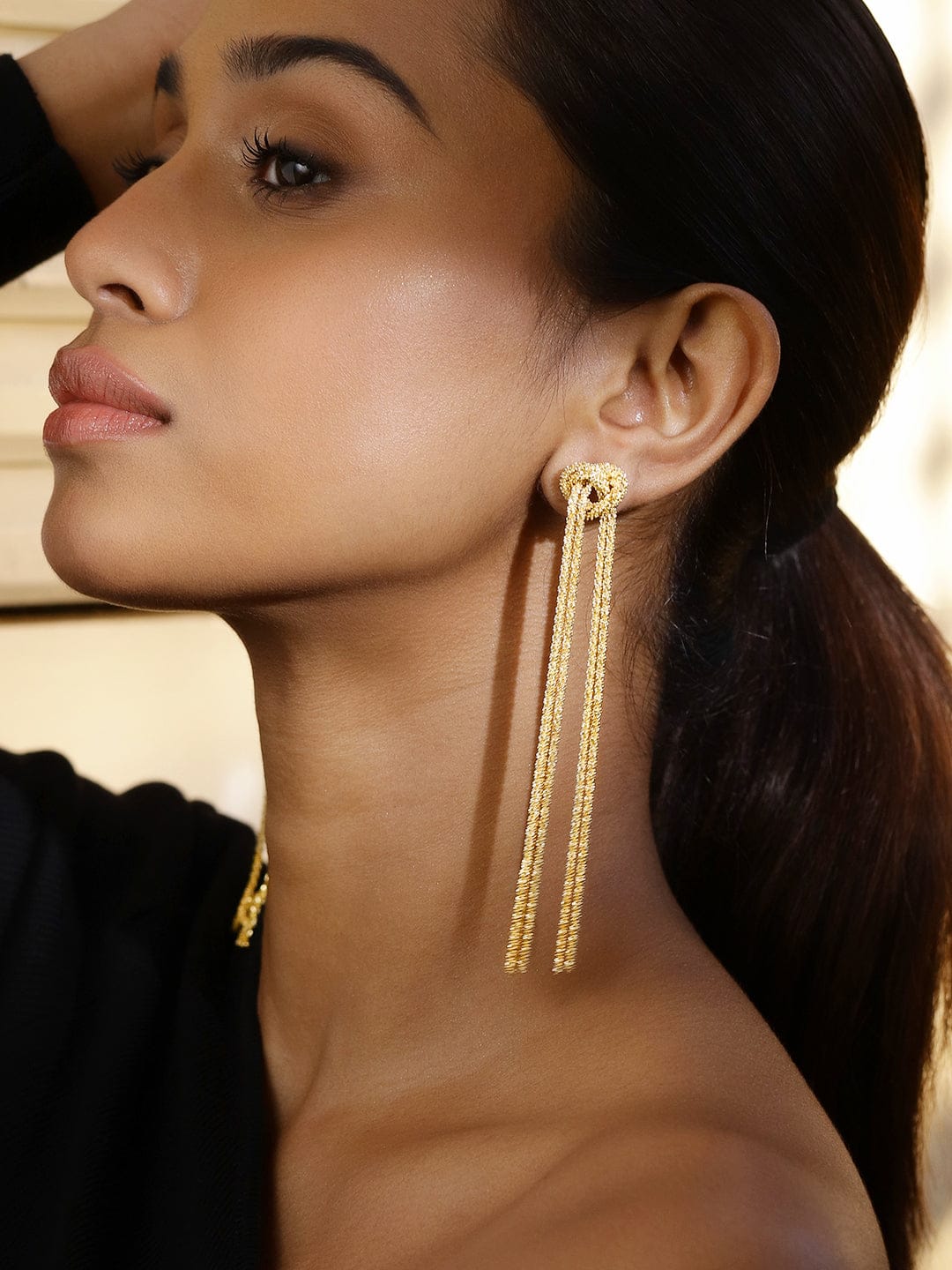 Polished Knot Design Chain Earrings フリーサイズ