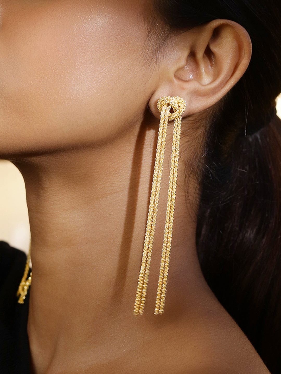 Polished Knot Design Chain Earrings フリーサイズ