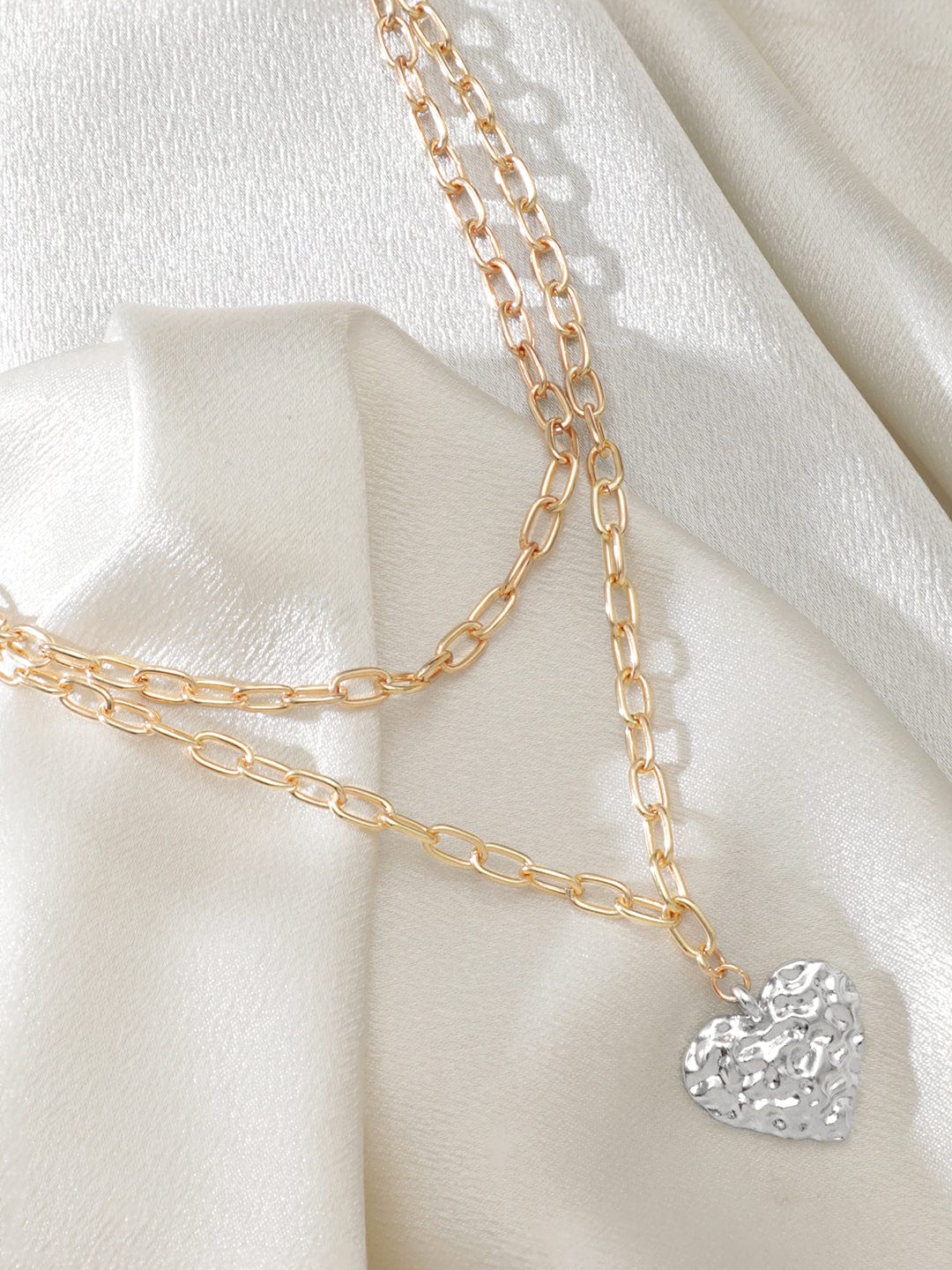 【Rubans】 Voguish 18K Gold Plated Link Chain Heart Motif Layered Necklace｜ヴォーギッシュ 18K ゴールドメッキ リンクチェーン ハートモチーフ レイヤードネックレス