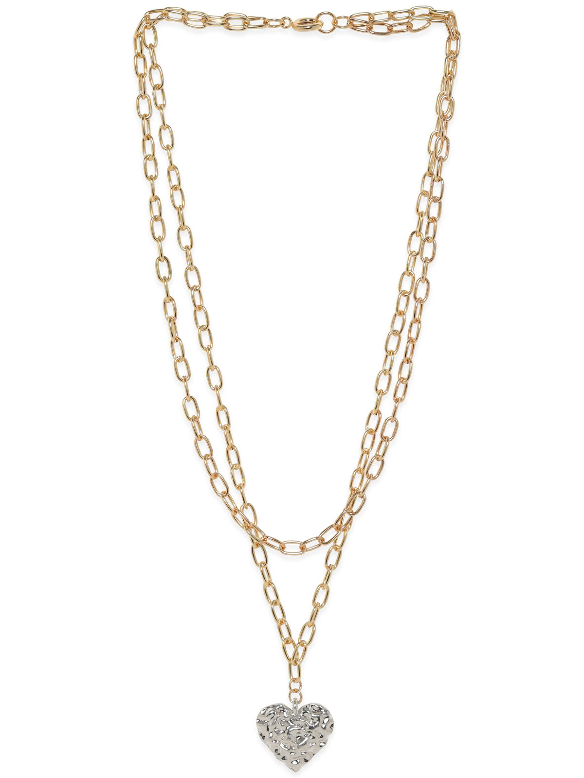 【Rubans】 Voguish 18K Gold Plated Link Chain Heart Motif Layered Necklace｜ヴォーギッシュ 18K ゴールドメッキ リンクチェーン ハートモチーフ レイヤードネックレス