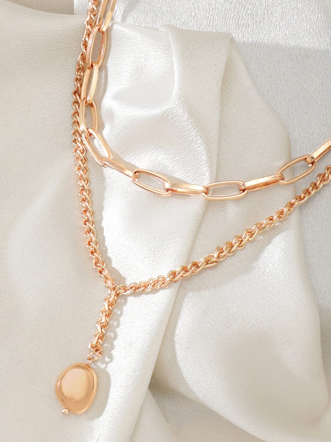 【Rubans】 Voguish 18K Gold Plated Link & Rope Chain Layered Necklace｜ヴォーギッシュ 18K ゴールドメッキ リンク＆ロープチェーン レイヤードネックレス
