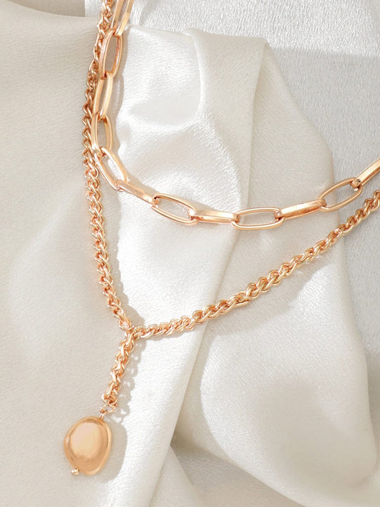 【Rubans】 Voguish 18K Gold Plated Link & Rope Chain Layered Necklace｜ヴォーギッシュ 18K ゴールドメッキ リンク＆ロープチェーン レイヤードネックレス