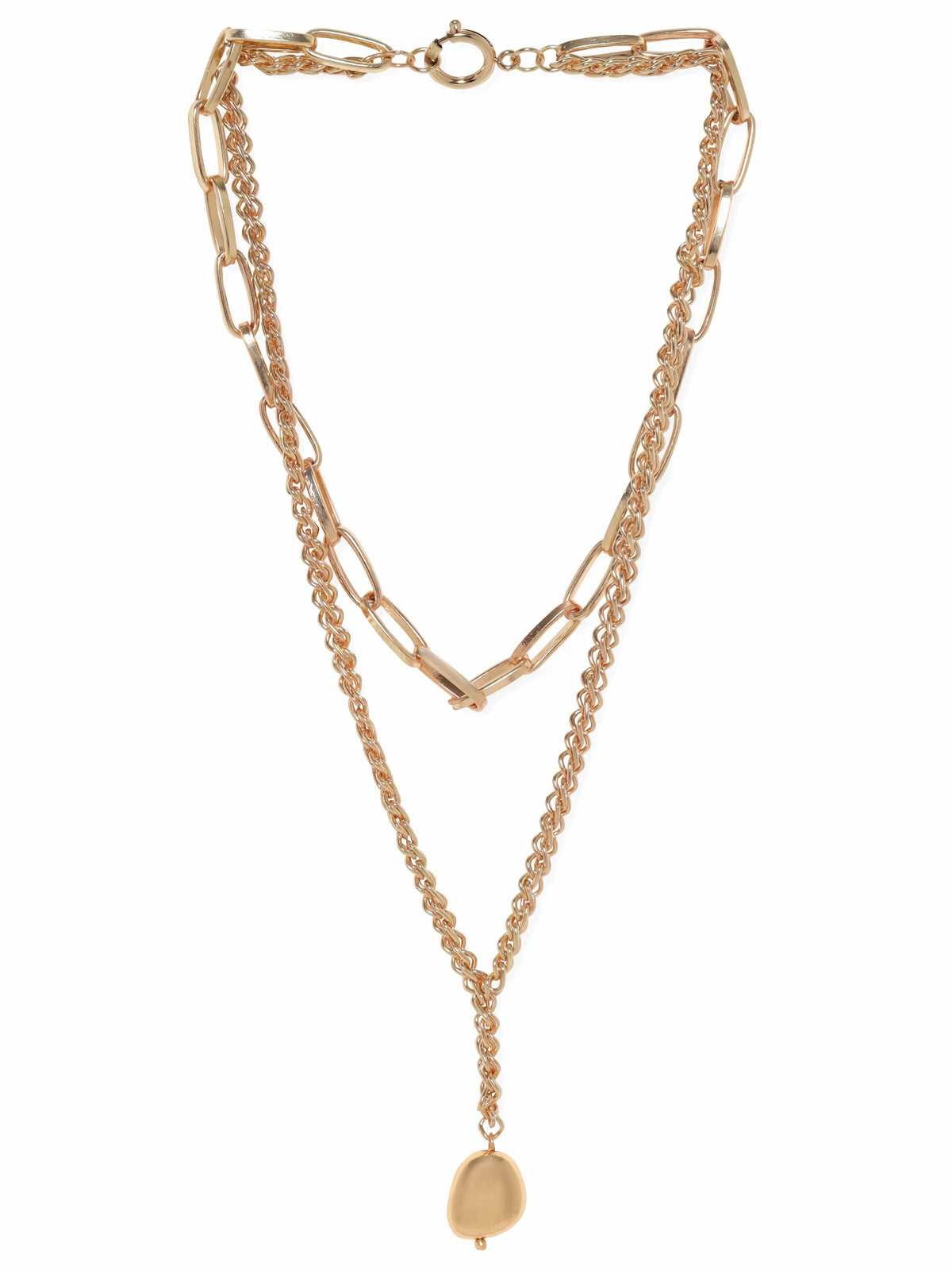 【Rubans】 Voguish 18K Gold Plated Link & Rope Chain Layered Necklace｜ヴォーギッシュ 18K ゴールドメッキ リンク＆ロープチェーン レイヤードネックレス