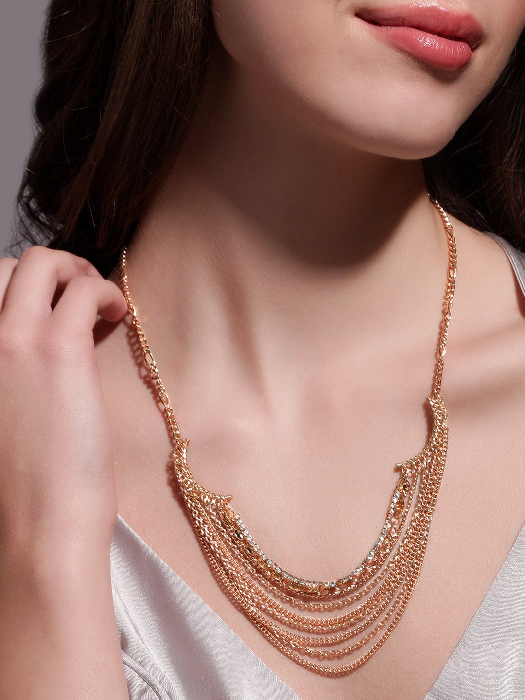【Rubans】 Voguish 18K Gold Plated Dynamic Layers Statement Necklace｜ヴォーギッシュ 18K ゴールドメッキ マルチレイヤー ステートメントネックレス