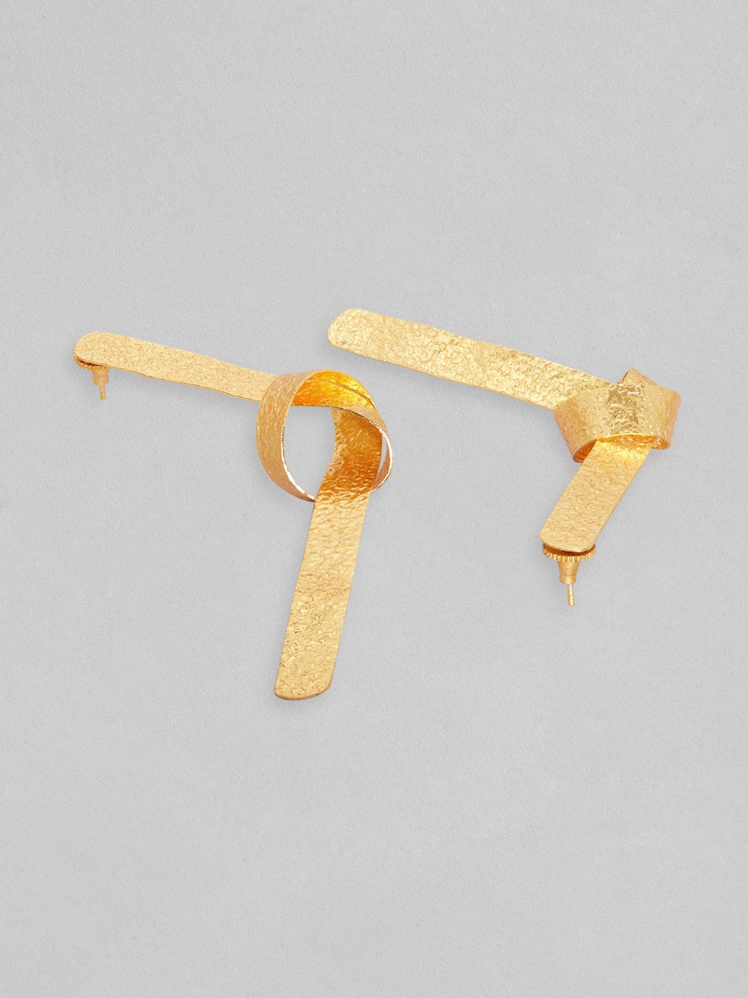 Rubans Voguish 18K Gold Plated On Copper Handcrafted Contemporary Knot Stud Textured Earrings. Gold