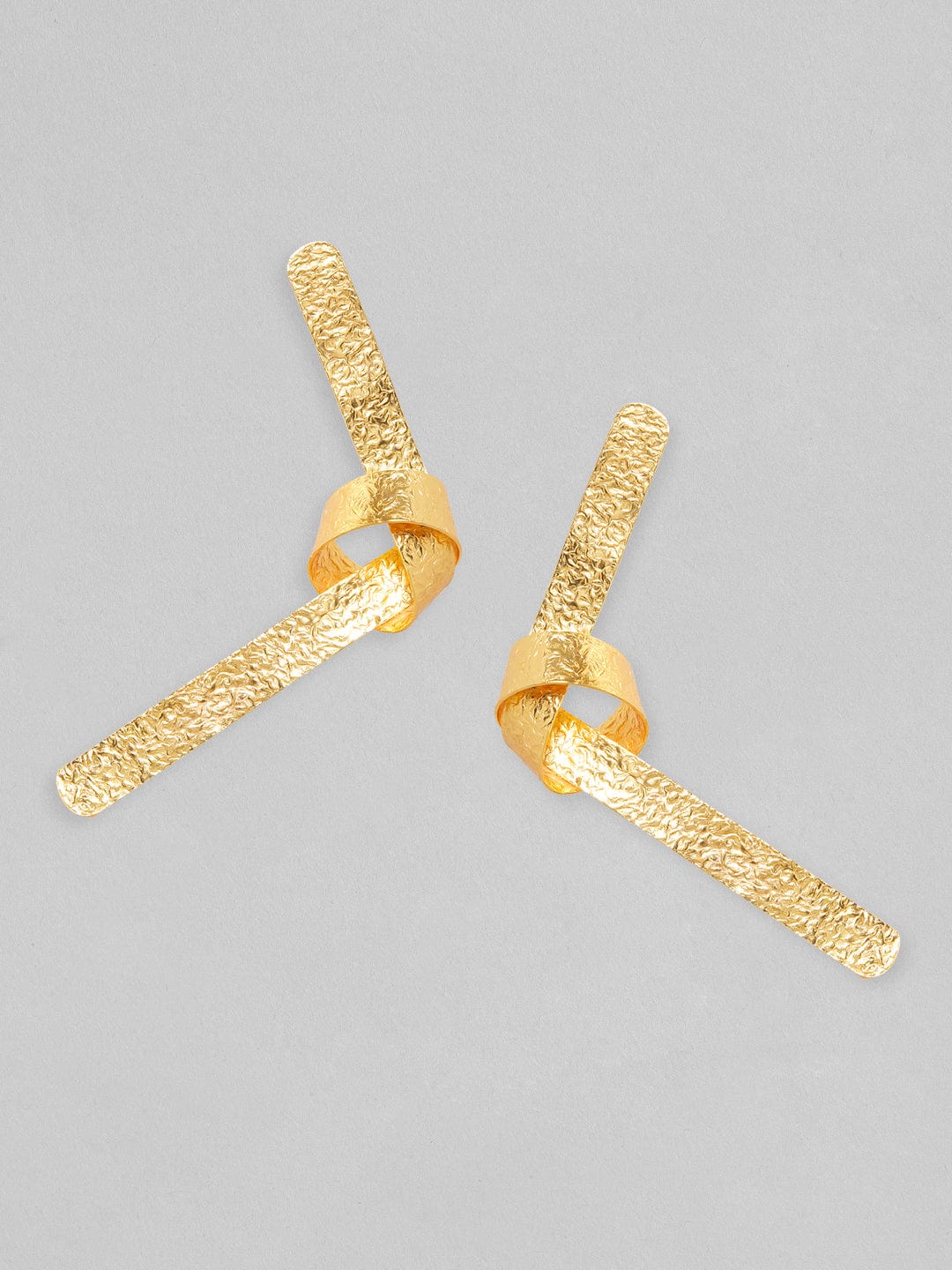 Rubans Voguish 18K Gold Plated On Copper Handcrafted Contemporary Knot Stud Textured Earrings. Gold