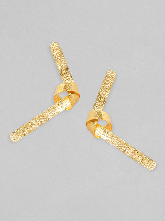 Rubans Voguish 18K Gold Plated On Copper Handcrafted Contemporary Knot Stud Textured Earrings. Gold