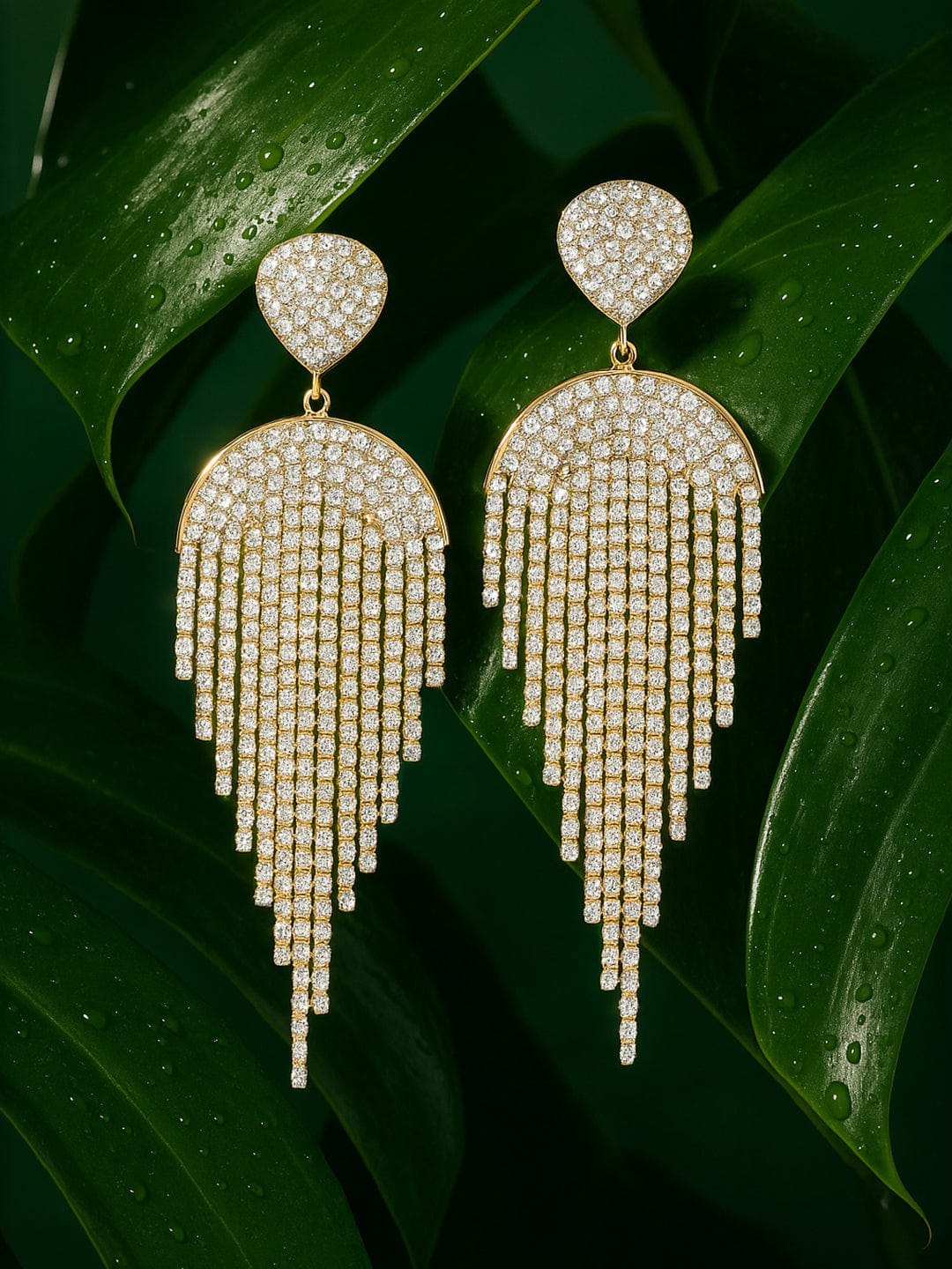 Runway Glam Crystal Multistrands Earrings Gold