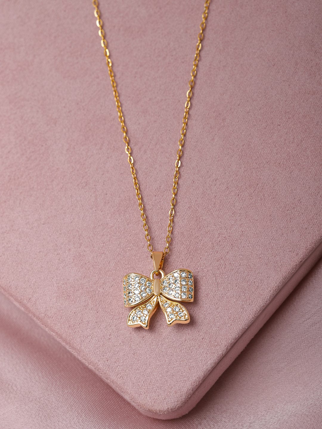 【Rubans】 Stunning Bow Stainless Steel Pendant Necklace｜18K ゴールドメッキ ステンレススチール CZ リボン ペンダントネックレス