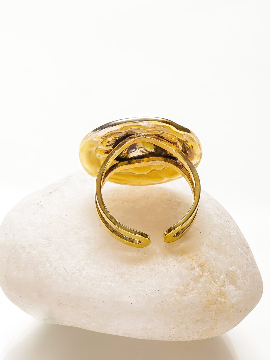 Textured Gold Toned Statement Ring フリーサイズ
