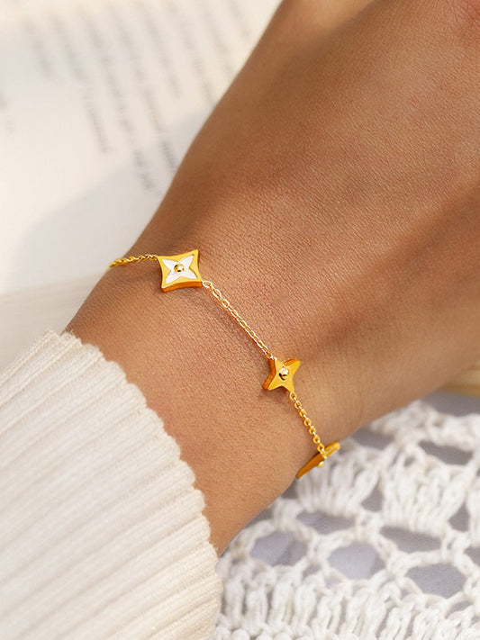 Rubans Voguish 18K Gold-Plated Stainless Steel Tarnish-Free Waterproof Floral Charm Bracelet Gold