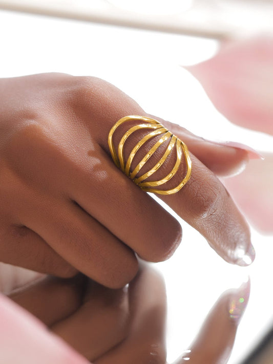 Multi-Band Gold Toned Statement Ring フリーサイズ