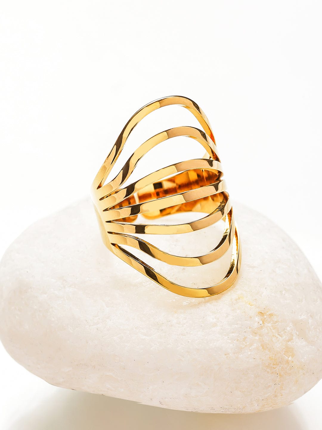 Multi-Band Gold Toned Statement Ring フリーサイズ