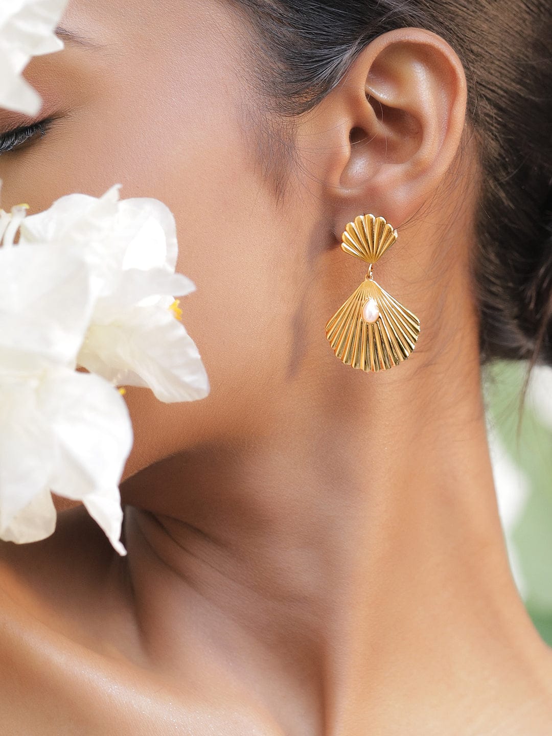 Chic Ocean Shell Drop Pearls Earrings フリーサイズ
