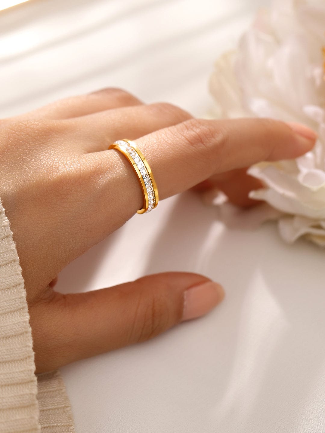 Gold Plated American Diamond Zirconia Eternity Band 7