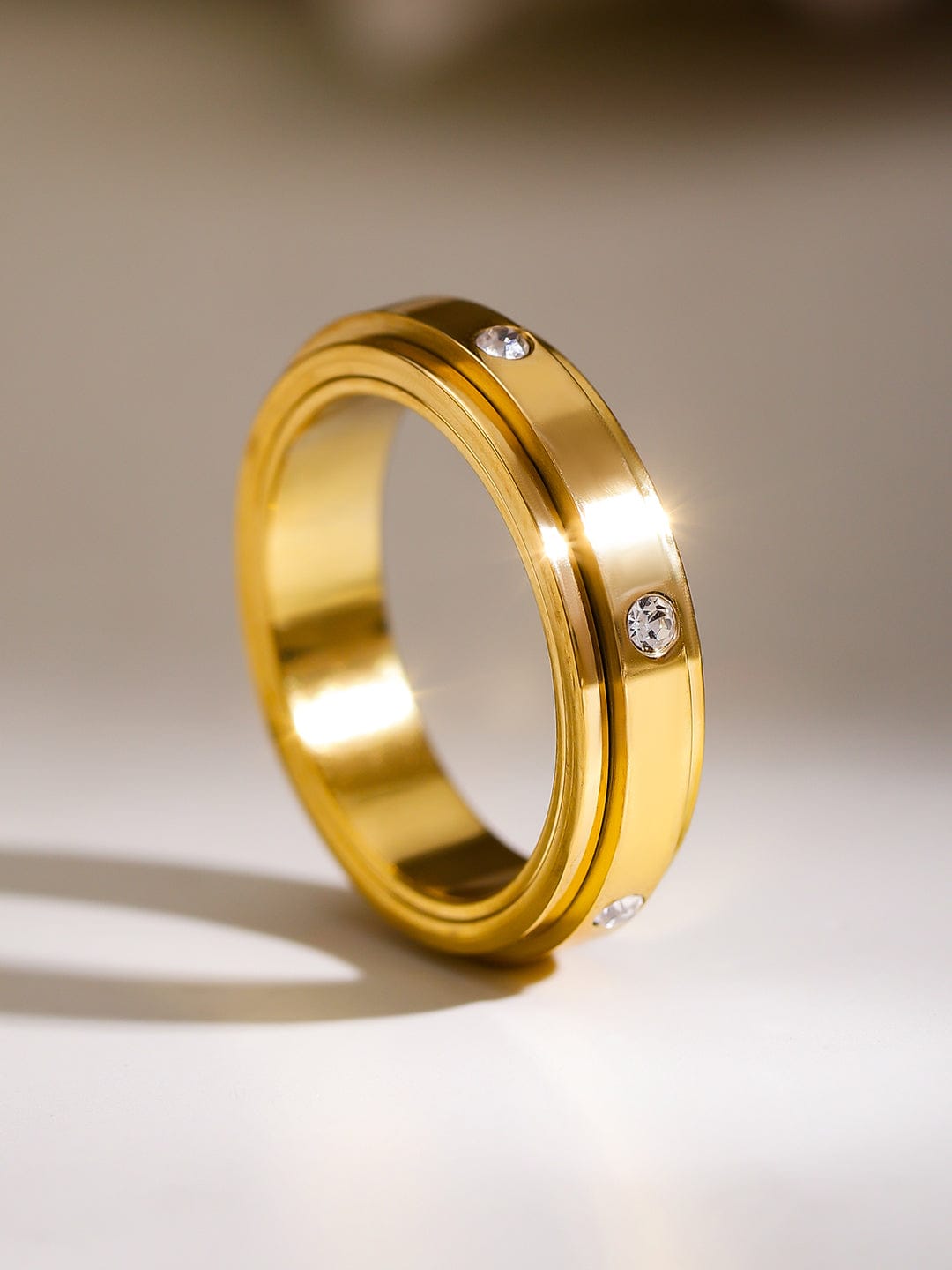 American Diamond Zirconia Gold Plated Sleek Band Gold / 6
