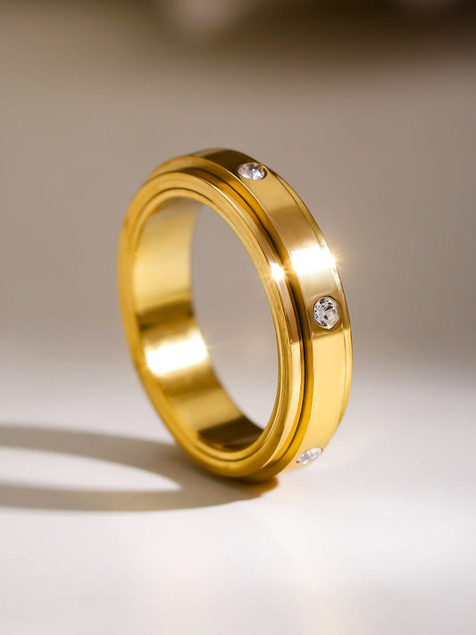 American Diamond Zirconia Gold Plated Sleek Band Gold / 6