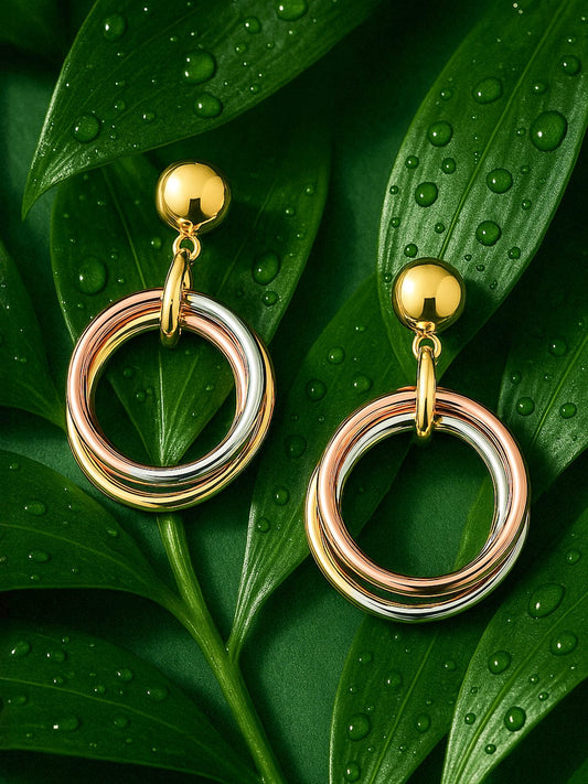 【Rubans】 Voguish 18K Gold Plated Triple-Tone Hoop Earrings in Gold, Silver & Copper｜ヴォーギッシュ 18K ゴールドメッキ トリプルトーン（ゴールド・シルバー・カッパー）フープイヤリング