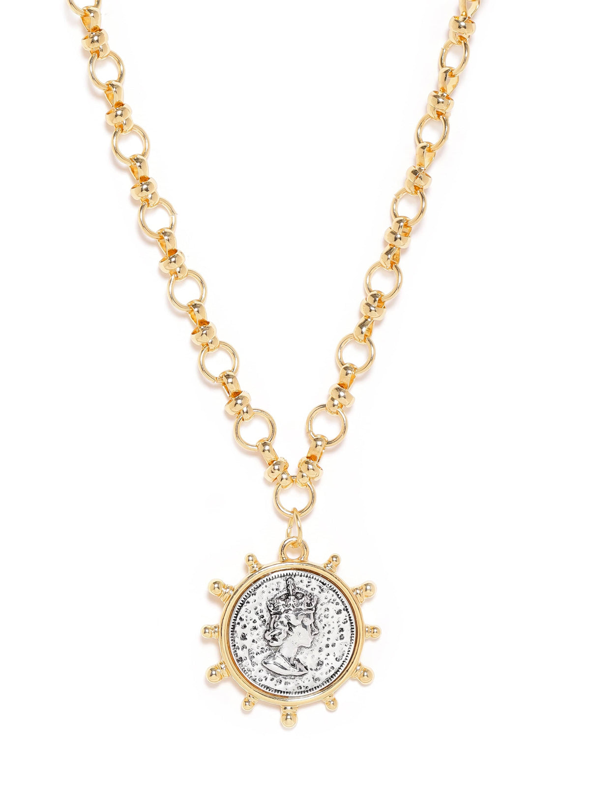 【Rubans】 22K Gold Plated Link Chain Sunburst Charm Statement Necklace｜22Kゴールドメッキ リンクチェーン サンバースト チャーム ステートメントネックレス
