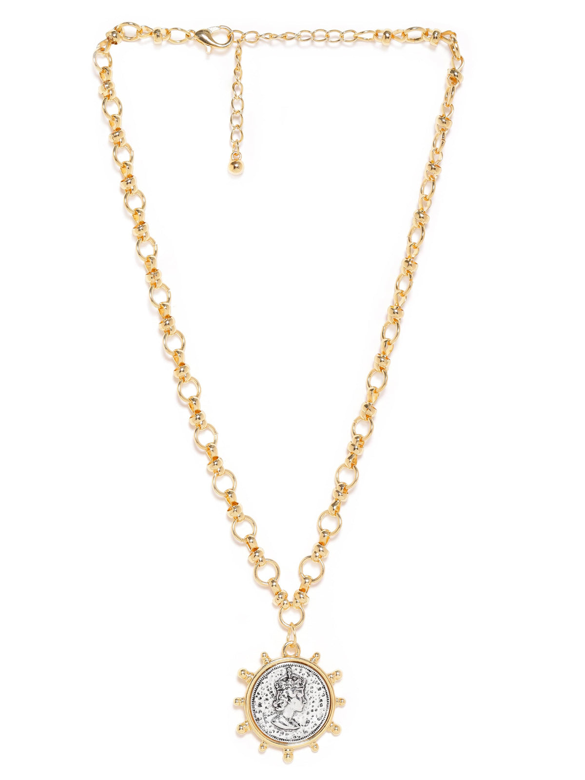 【Rubans】 22K Gold Plated Link Chain Sunburst Charm Statement Necklace｜22Kゴールドメッキ リンクチェーン サンバースト チャーム ステートメントネックレス