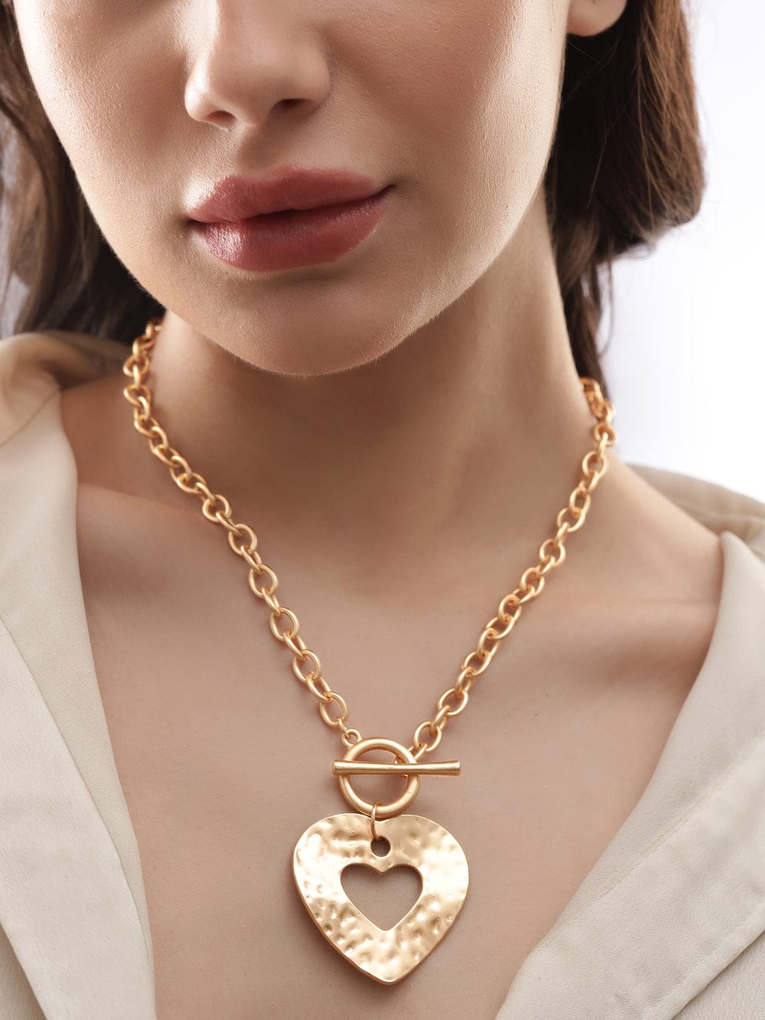【Rubans】 22K Gold Plated Heart Motif Link Chain Statement Necklace｜22Kゴールドメッキ ハートモチーフ リンクチェーン ステートメントネックレス