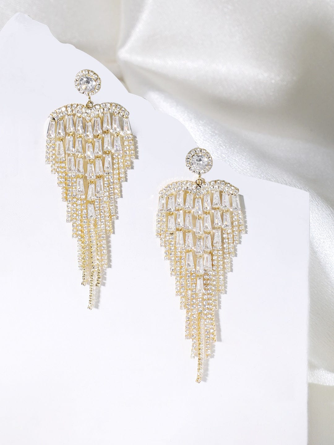 Glittering Trails American Diamond Zirconia Statement Danglers Gold