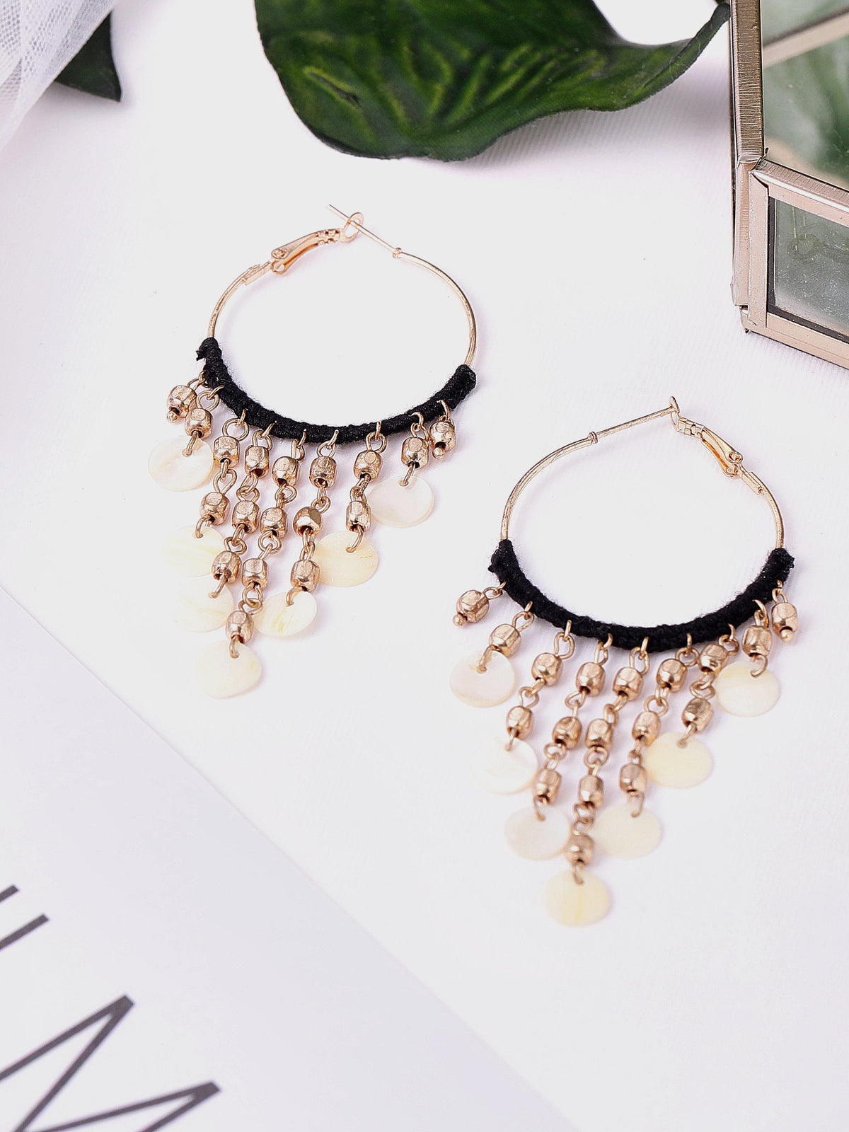 Rubans Voguish Beaded drop hoops. Gold