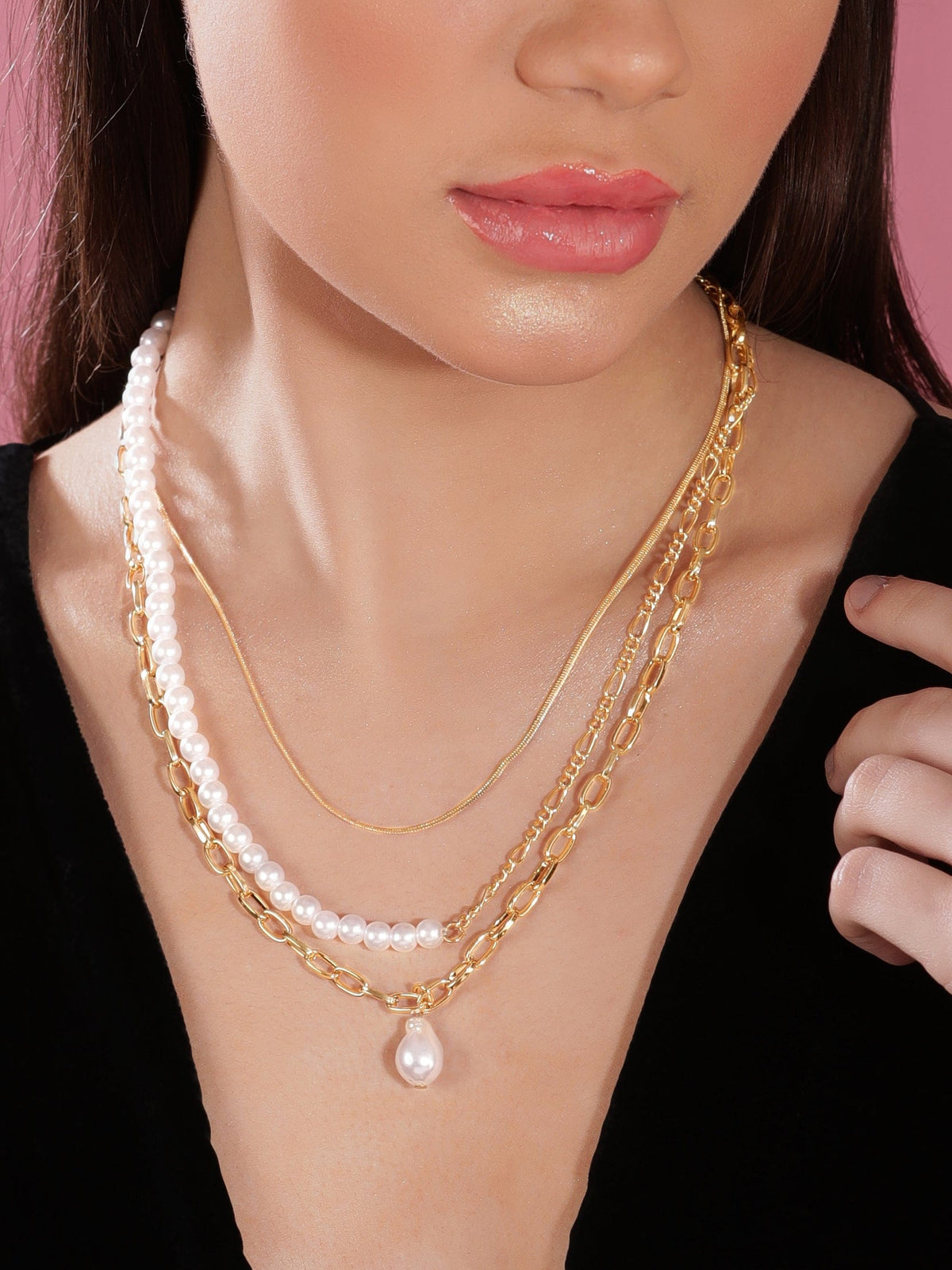 【Rubans】 Voguish Brass Gold-Plated Layered Necklace｜ヴォーギッシュ ブラス ゴールドメッキ レイヤードネックレス
